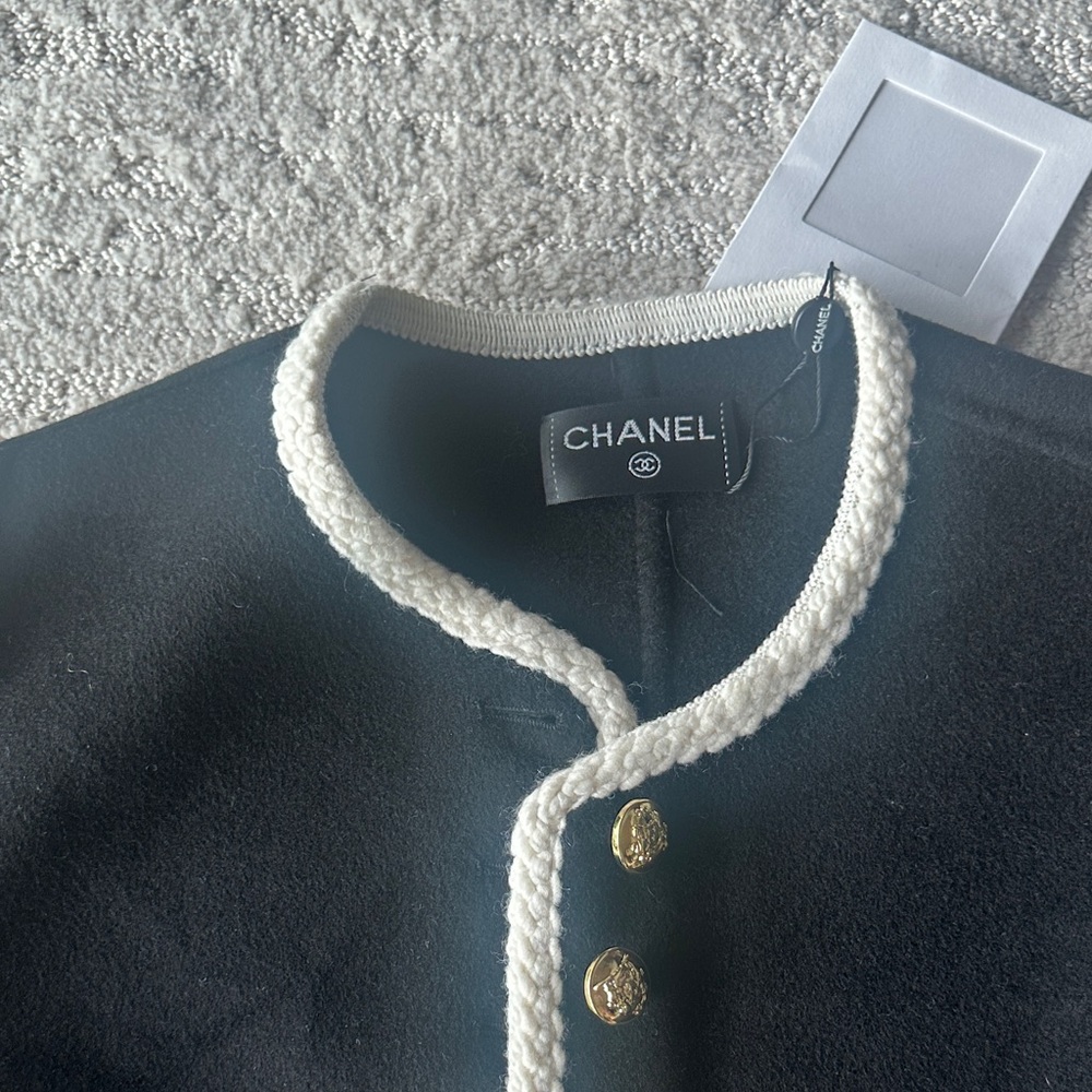 Chanel Black Blazer with Gold Buttons and White Trim - Picture 2 of 7